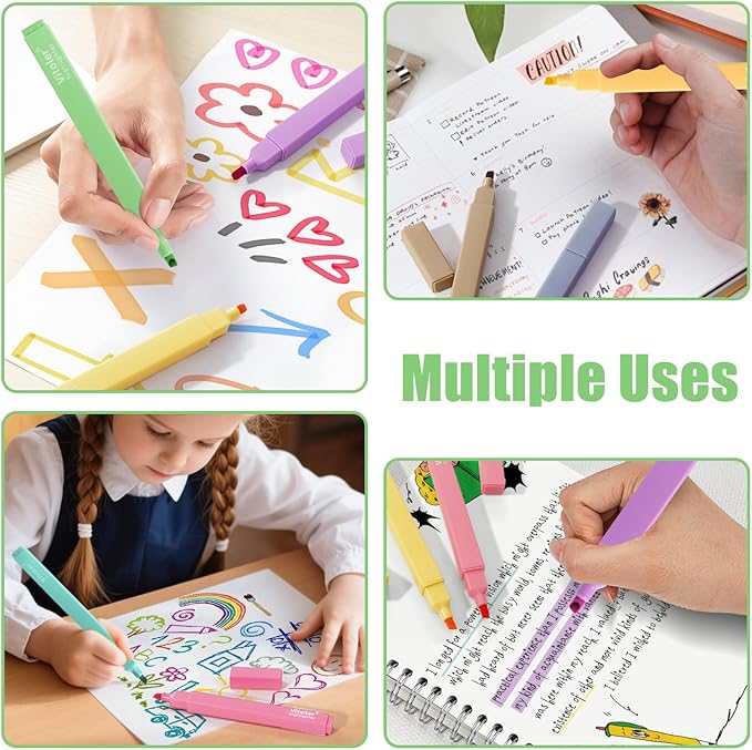 Bible Highlighters, 10 Pack, Assorted Colors, Fast Dry, Pastel Highlighters No Bleed, Bible Journaling Highlighter Set, Colored Markers for School Supplies