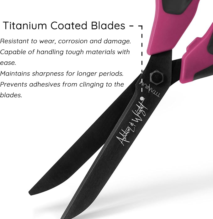 Ashton and Wright - Titanium HD - Heavy Duty Scissors for Office, Home, Kitchen and Craft - 210mm / 8” - Titanium Coated Blades (Purple, Left Handed)