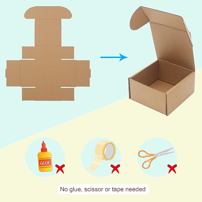 10 Pack Small Shipping Boxes 4x4x2'' (Inner Size) Corrugated Small Cardboard Boxes for Shipping, Recyclable Packaging Boxes for Business, Mailer, Gift Packing, Crafts Packing, Jewelry Boxes, Brown