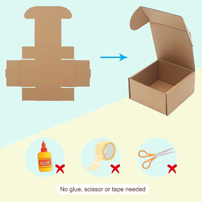 10 Pack Small Shipping Boxes 4x4x2'' (Inner Size) Corrugated Small Cardboard Boxes for Shipping, Recyclable Packaging Boxes for Business, Mailer, Gift Packing, Crafts Packing, Jewelry Boxes, Brown