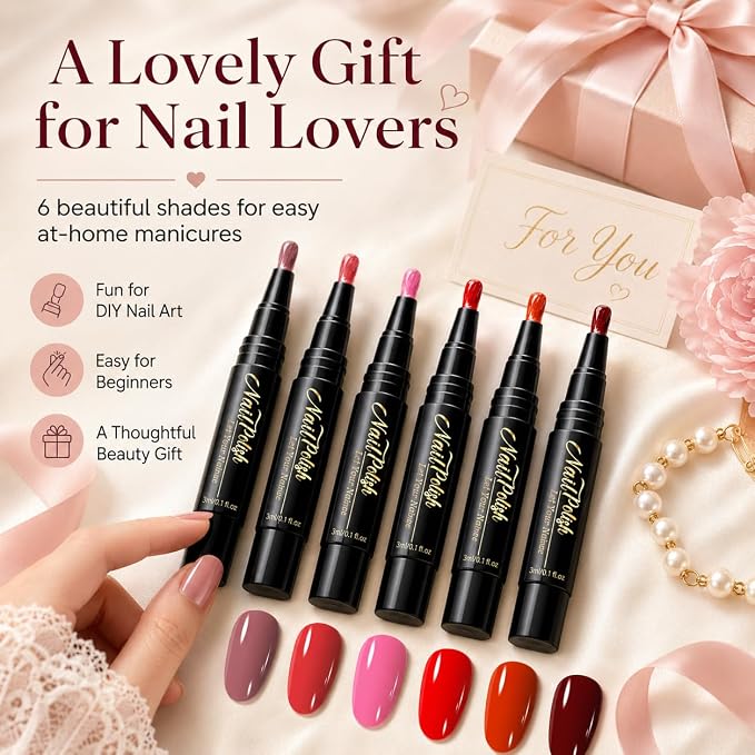 6 Colors Nail Polish Pens, Quick Dry Water-Based Nail Polish Pen for Women | One Step Gel Nail Polish Pens, Nail Pens No UV Lamp,Nail Color for Women Beginners DIY Manicurer