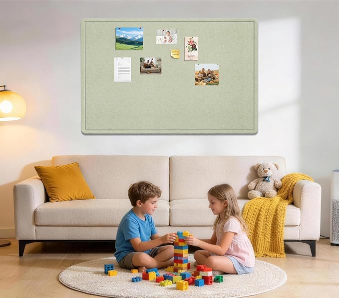 Large Bulletin Board 72" x 48" Felt Cork Board - Decor Pin Board, Sage | Cork Board Alternative for Wall, Foldable Self-Adhesive Vision Board Prayer Board with Pushpins for Home Office Classroom