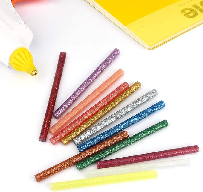 Colored Hot Glue Sticks Mini, 3.93 x 0.27 in Glitter Glue Stick, EVA Adhesive Colorful Hot Melt Glue Sticks for DIY Art Craft, Sealing, General Repairs and Gluing Projects, 72 PCS, 12 Colors