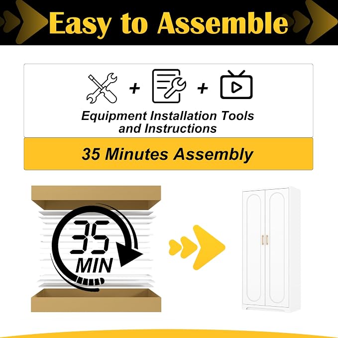 Steeloong 60"Metal Pantry Storage Cabinet with Doors & 3 Adjustable Shelves | Kitchen Pantry Cabinet,White Kitchen Cabinet with 2 Gold Handles,Tall Cabinet for Livingroom,Pantry, Bathroom,Kitchen
