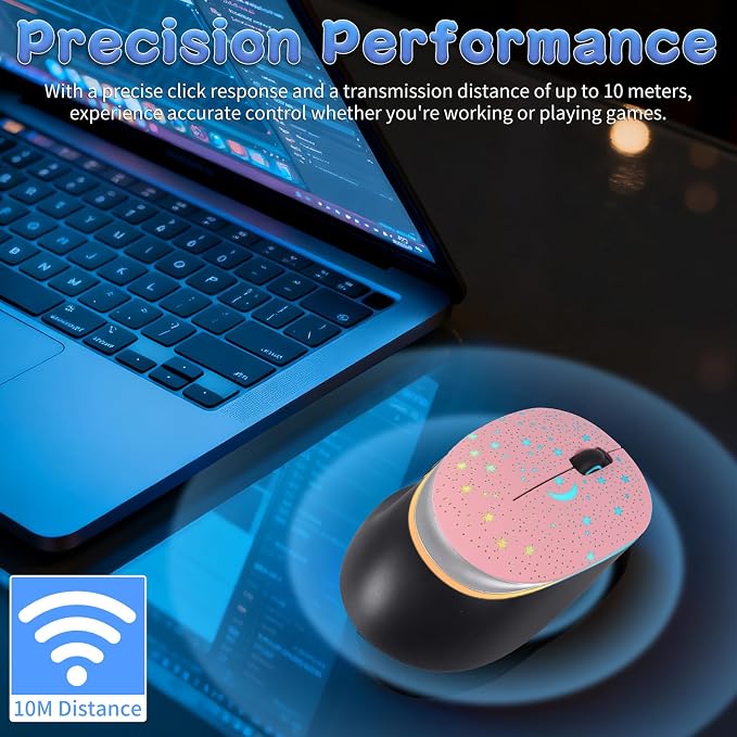 elec Space Bluetooth Wireless Mouse with Starry Sky RGB Backlight - Ergonomic Dual Mode Rechargeable Mouse, Type-C Charging - Perfect for Office, Gaming & Travel (Pink)