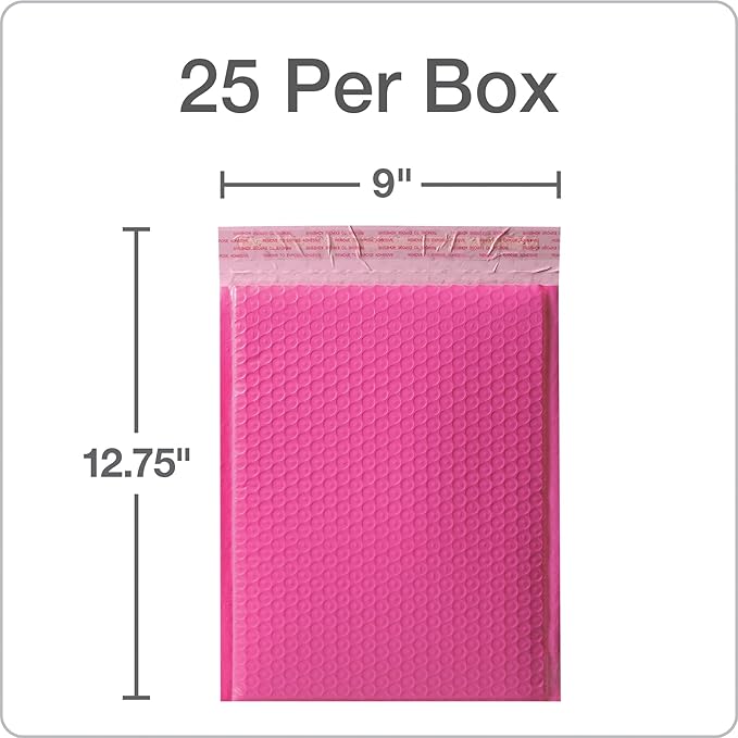 Quality Park Bubble Mailers, 8.5 x 11 Shipping Envelopes, Water Resistant Pink Poly Padded Envelopes, Redi-Strip Peel Off Closure, 25/Box (QUA85861)