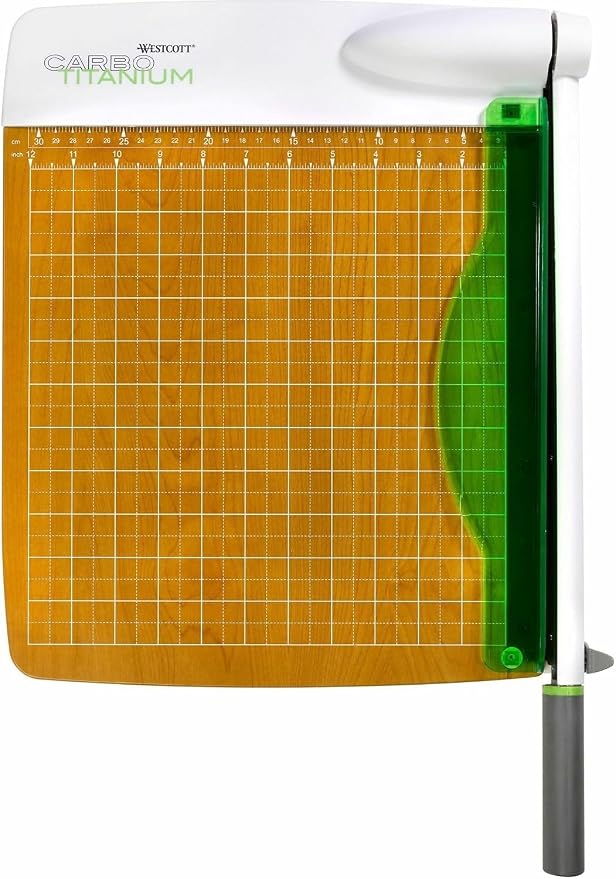 Westcott 16717 12-Inch CarboTitanium Wood Base Guillotine Paper Cutter, Multi-Paper Trimmer with 30 Sheet Capacity