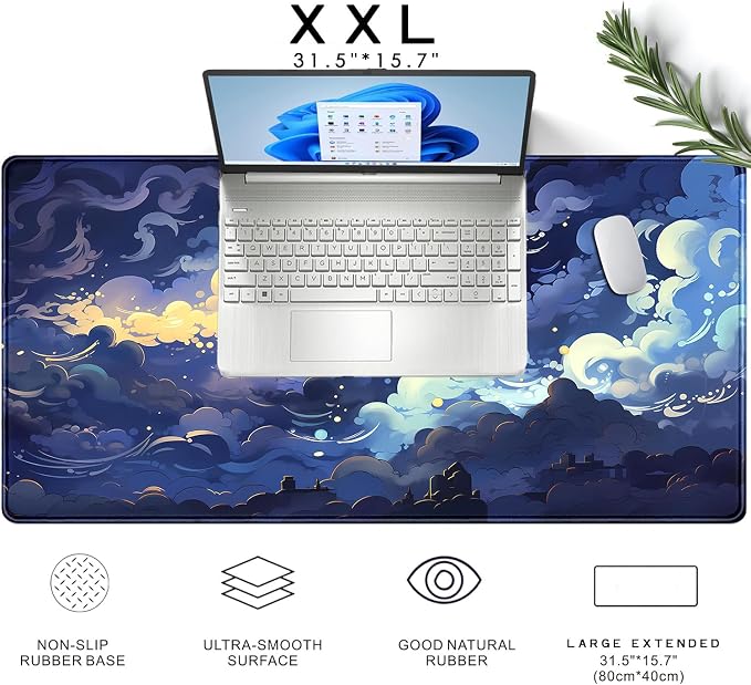 Pastel Large Mouse Pad Blue Desk Mat Aesthetic Sky Kawaii Gaming Mouse Pad XXL Keyboard Computer Mat Cute Desk Decor Office Gift 31.5 X15.7 in