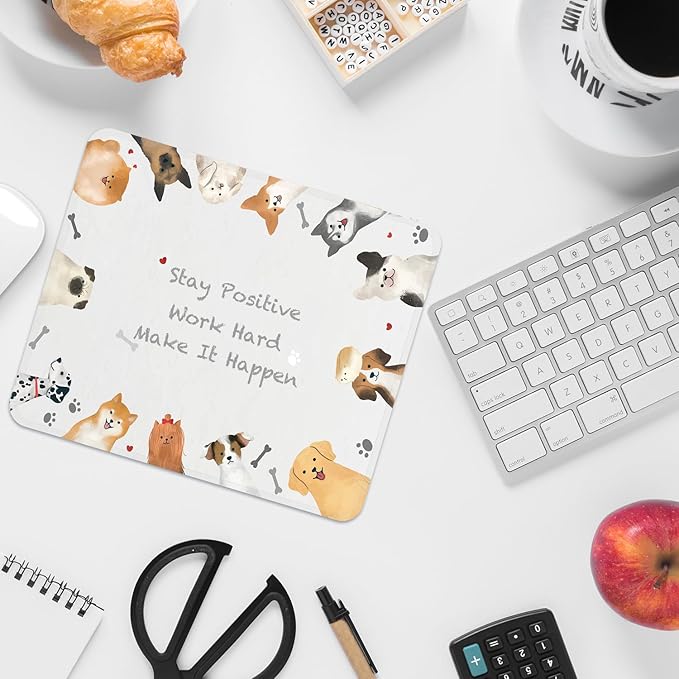 FROGIGO Mouse Pad with Stitched Edges - Cute Dog Mousepad for Women, 9.25 x 7.75 inch Washable Square Desk Pad, Non-Slip Rubber Base, Office Home Laptop Accessories - Puppy Inspiration