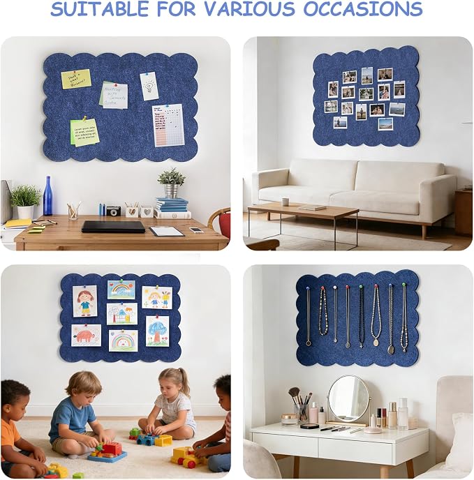 Felt Bulletin Board 24" x 18" Cork Board Alternative,Decorative Felt Pin Board Foldable Cork Boards for Walls Self-Adhesive Cork Board for Home Office Classroom Pin Board (Dark Blue)
