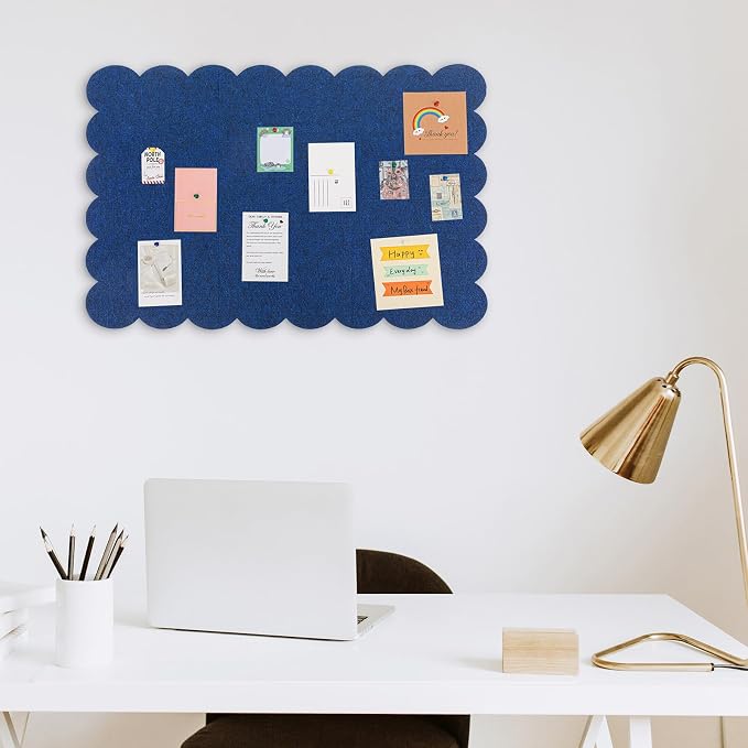 Mooliwe Scalloped Felt Bulletin Cork Board Foldable Dark Blue 36 * 24 Inch | 3' x 2' Trifold, Self Adhesive, Picture Vision Board, Cork Alternative for Wall, Pin Bulletin Decorative for Office Bedroom