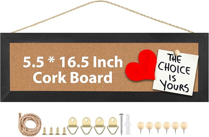 Small Cork Board Bulletin Board,Strip Enamel Pin Board,5.5” x16.5“,Black | Bulletin Board for Wall, Pin Board Cork Board for Brooch Pin Storage Display,for Home/Cafe/Bar/School