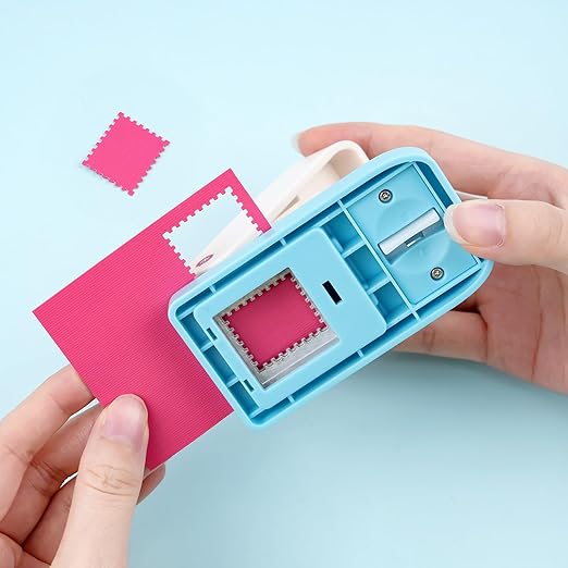 2Pcs Postage Stamp Punch, Rectangular Embossed Edge Shape Paper Punch, Square Hole StampsLever Action Craft Puncher for Paper Crafting Scrapbooking, 1x0.8 Inch Stamping-Out Cutter Crafts Supplies Tool