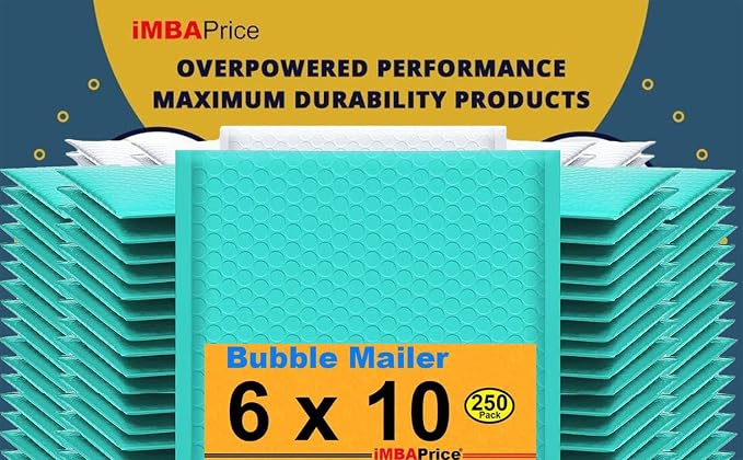 iMBAPrice 6x10 Inches Teal Color Polybubble Bag, 250-Pack Small Size #0 Waterproof Cushioning Self Seal Adhesive Padded Mailers (Total 250 Bags)