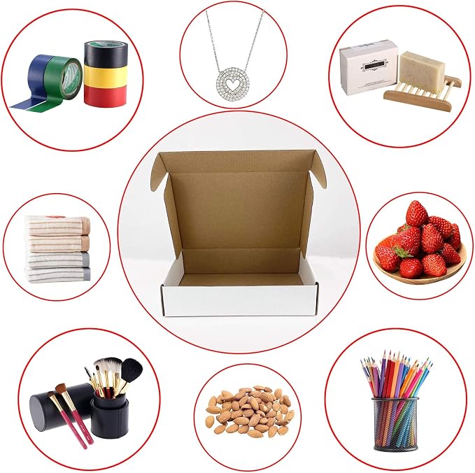 RLAVBL 7x5x2 Inches Shipping Boxes Set of 25, White Small Corrugated Cardboard Box, Mailer Boxes for Packing Small Business