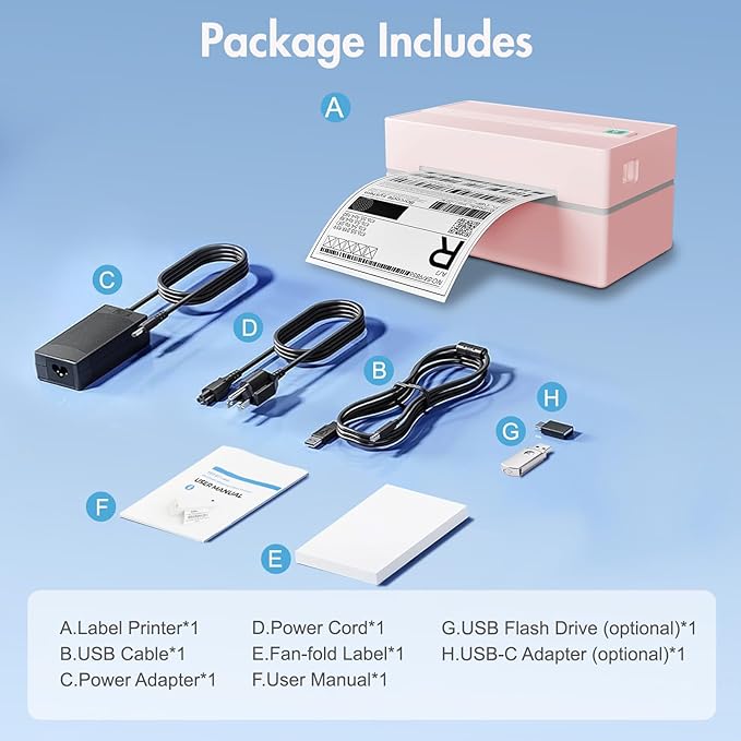 Thermal Shipping Label Printer 4x6 Bluetooth Label Maker for Small Business | Wireless Mailing Shipping Printer for USPS UPS Amazon Shopify Etsy - Compatible with iPhone Android Windows & Mac (Pink)