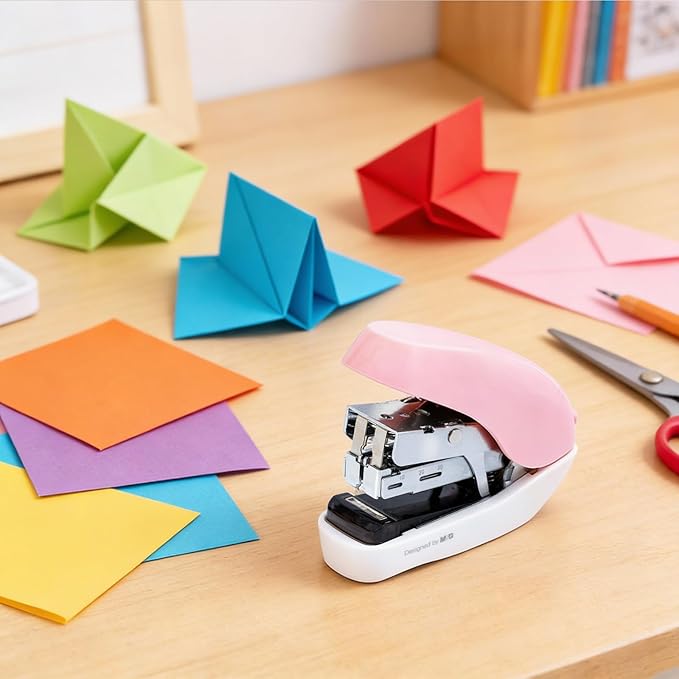 M&G Mini Stapler with Staples, Small Pink Effortless Stapler Set, 20 Sheet Capacity, One Finger, 1000 Standard Staples, Office staplers for Desk, Easy to Load