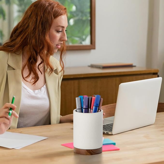 Ceramic Pen Holder for Desk, Pencil Cup, (White,Set / 1) | Organizer and Makeup Brush Holder,Office Decor and Desk Accessories,Perfect Office Organization,Teacher Supplies