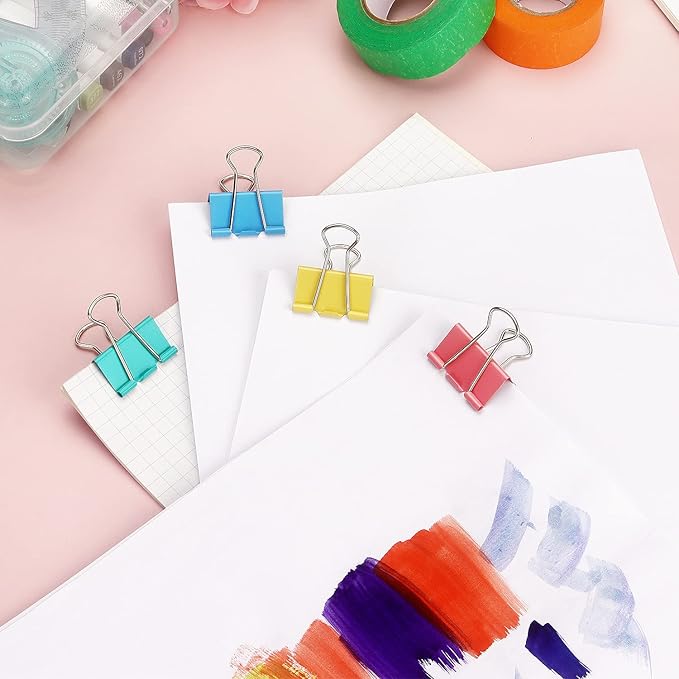 ZZTX 24 Pack Medium Binder Clips 1.3 Inches Assorted Colors | Paper Clamps Clips, Durable steel, Strong clip, Color-coded