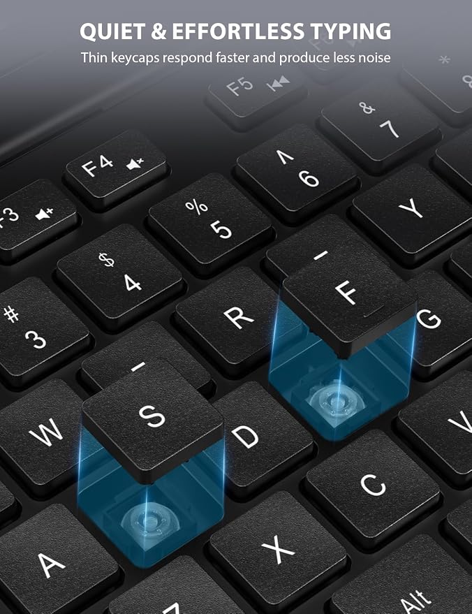 Wireless Keyboard and Mouse Combo - Full-Sized, Ergonomic Wrist Rest | Phone Holder, Sleep Mode, 2.4G Quiet Keyboard for PC Laptop, Trueque KM23 Complete Work Setup for Office or Home
