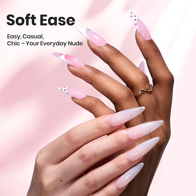 Beetles Hard Gel Nails Kit,3 Colors Clear Nude Pink Sculpted Gel Nail Extension Sculpting High Hardness for Salon Pros Women,Nude Pink & Clear Builder Nail Gel with Medium Oval Tips UV & LED Cured