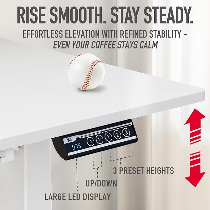 SHW 40-Inch Electric Height Adjustable Standing Desk w/Drawer, White | w/ Memory Presets and Cable Management | Drawer with adjustable compartments | Hanging Hooks