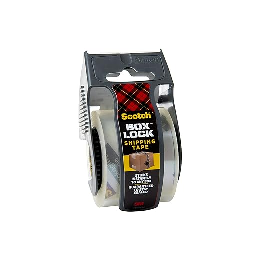 Scotch Box Lock Packing Tape,Clear,Extreme Grip Box Packaging Tape for Shipping and Mailing,1.88 in. x 22.2 yd.,6 Rolls with Dispensers,(Pack of 6)