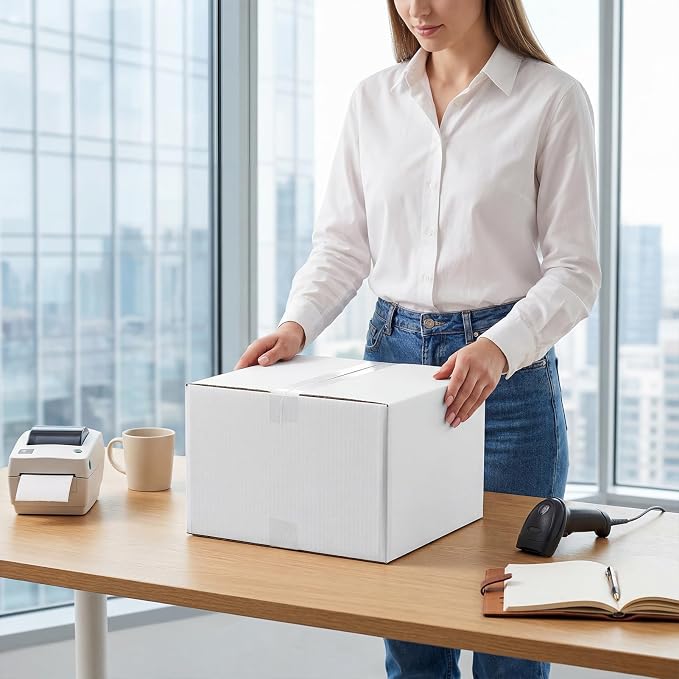 Hoikwo 12x12x8 Thin Light Weight Shipping Boxes Set of 15 | White Corrugated Cardboard Box for Small Business for Packaging Mailing Light Weight Items