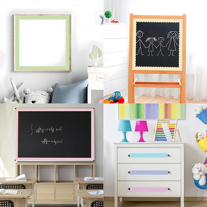 240Ft Pastel Bulletin Board Borders Colorful Classroom Border Trim Pastel Scalloped Borders Rolled Candy Bulletin Board Decorations for Classroom School Home Office Chalkboard Decor, 6 Rolls