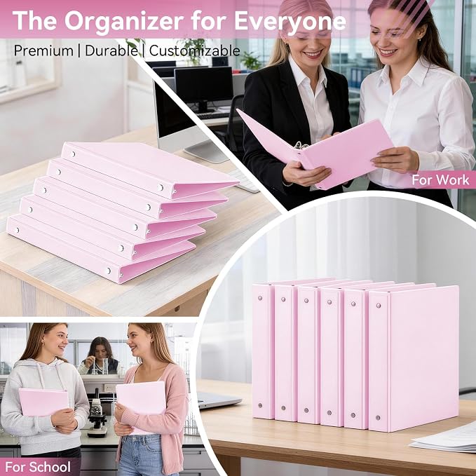 SUIN 1 Inch 3 Ring Binder, Clear 1'' View Presentation Binders with 2 Pockets, Fits 8.5 x 11 Letter Size, Durable Polypropylene, Non-Stick & PVC-Free for School, Office & Home (Pastel Pink)