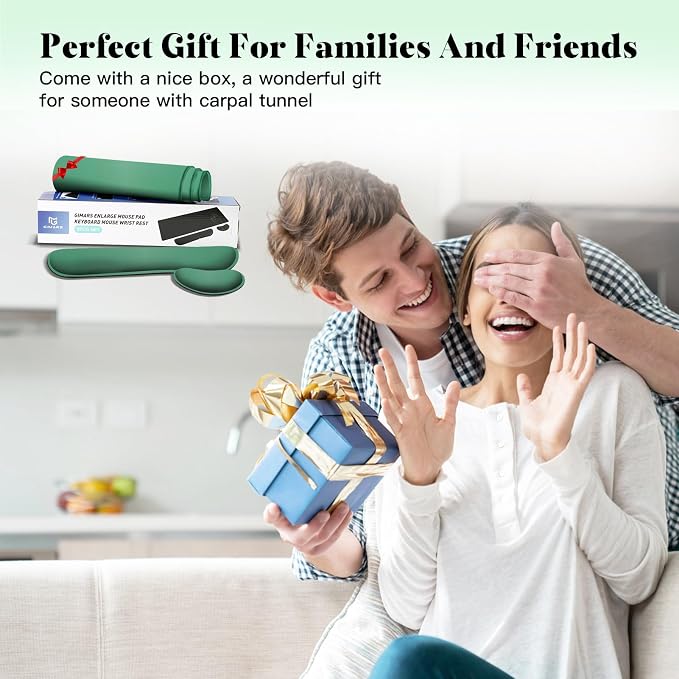 Gimars 4 in 1 Mouse Pad and Keyboard Wrist Rest Set, Large Mouse Pad with Memory Foam Wrist Support Pad for Desk with Coaster, Easy Typing Pain Relief, Gaming Office Home, 31.5x12 inch, Dark Green