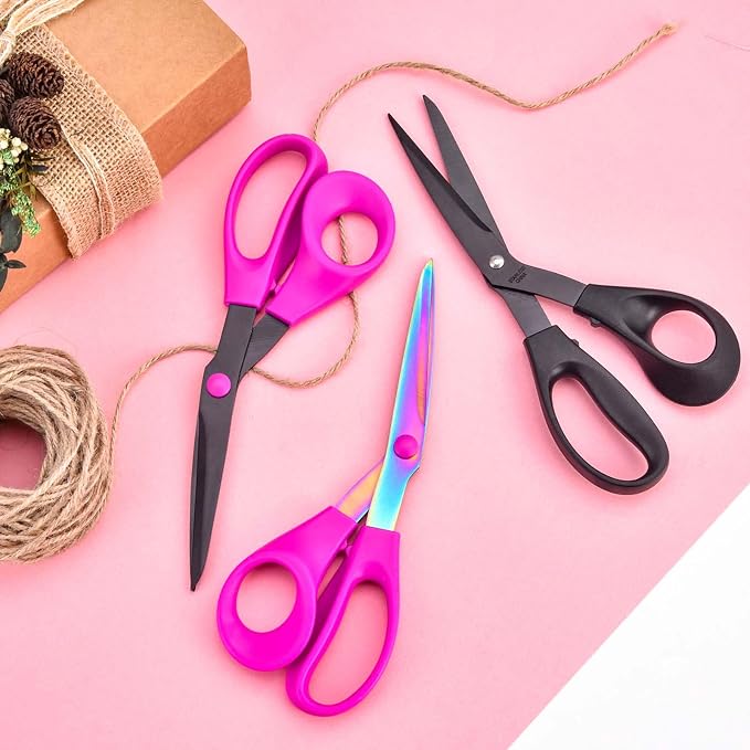 SCAIKTIG 8.5“ Bent Fabric Scissors All Purpose Sharp Heavy Duty, Bent Shears for Sewing Crafting Cutting Clothes, Felt, Leather, Paper Supplies, Pink Handle, Titanium Coating Blades, 2-Pack