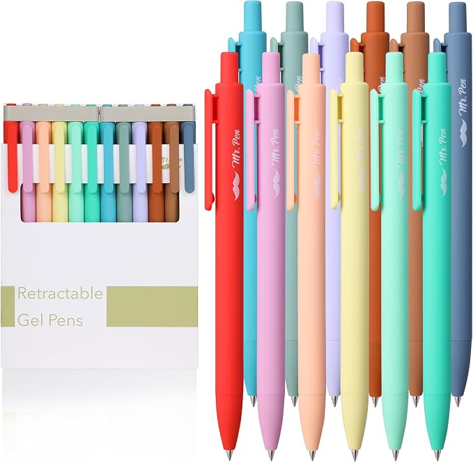 Mr. Pen- Retractable Gel Pens, 12 Pack, Assorted Color Ink | Fine Point 0.7mm, Fast Dry, Smooth Writing, Cute Pens for Drawing, Writing Planner and School Supplies