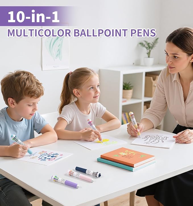 12 Pack Multicolor Pens, 10-in-1 Colored Ballpoint Pen, 116 Colors | 0.8mm Fine Point Smooth Writing, Retractable Ballpoint Pens for Office School Students Teens