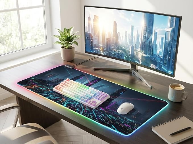 Cyberpunk RGB Mouse Pad LED Desk Mat with Futuristic Circuit Board Design