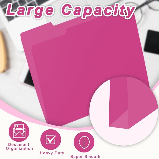 100 Packs Pink File Folder,1/3-Cut Tabs,Manilla File Folders Letter Size,8.5x11 Heavy Duty Paper File Folders for Office Filing,School Projects and Home,Organizer Documents