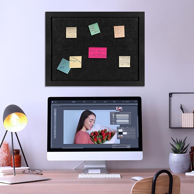 TORASO Cork Board Bulletin Board, 13" X 17" Cork Boards for Walls with Pins, Eye Bolts, gaskets, Screws, Pin Board for Office, School and Home (BK,33x43cm,1p)
