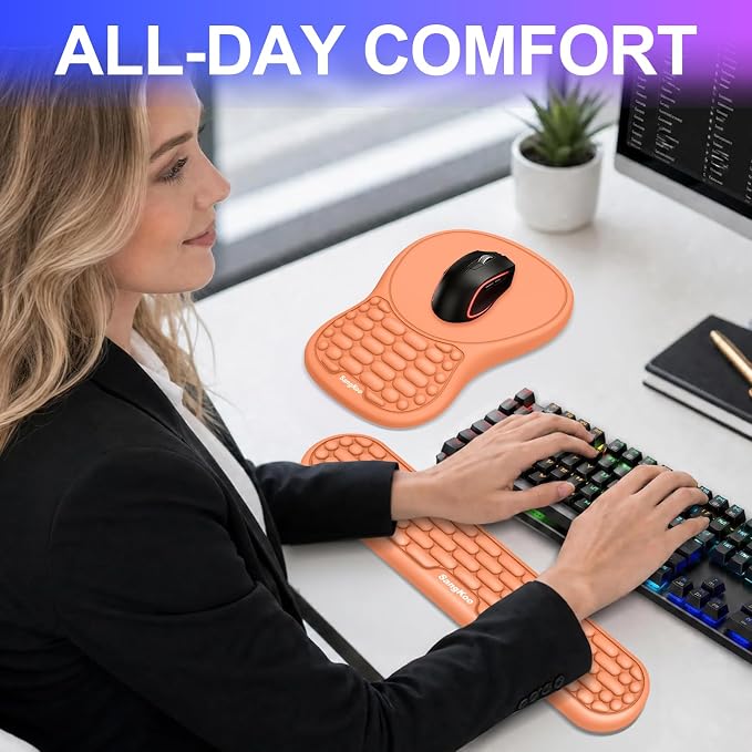 Ergonomic Keyboard Wrist Rest Mouse Pad Wrist Support Set, Orange | Ergonomic Memory Foam,Pain Relief Wrist Support,Non-Slip Base, Waterproof Smooth Surface,Office & Gaming Desk Accessories
