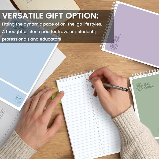 Steno Notebooks Top Spiral 6x9 | Steno Pads -5 Assorted Color | Steno Notepad Gregg Ruled | Spiral Notepads for Work, School, College, Office Note Taking | Professional Notebooks for Work.