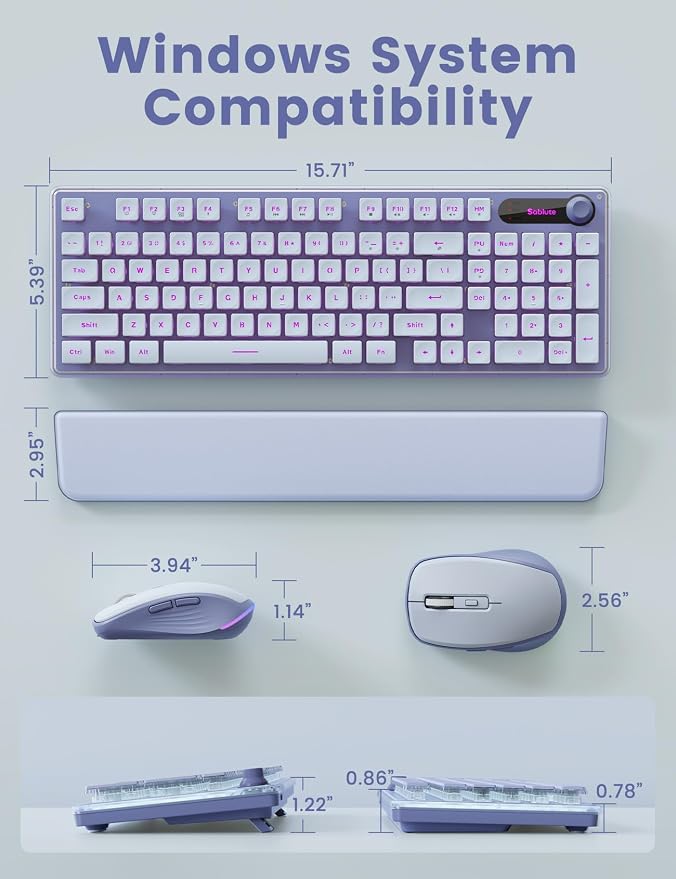 Wireless Keyboard and Mouse Combo - 9 Backlit Effects, Wrist Rest, Double-Shot Keycaps, Metal Panel, Long-Lasting Rechargeable, 2.4G Keyboard Mouse Set for Windows Mac PC Laptop – Sablute (Purple)