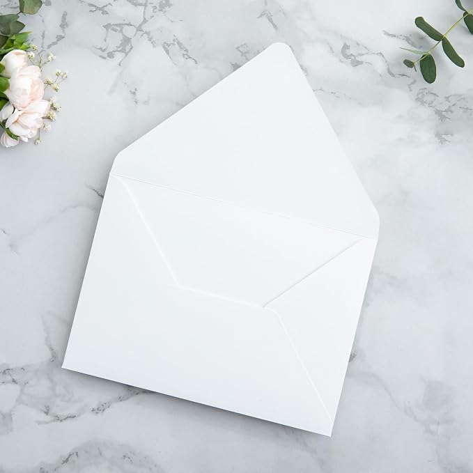 PONATIA 50PCS A7 Euro Flap Envelopes, Pefect 5 x 7 Cards White Envelopes for Weddings Invitation Cards, Christmas Gift Cards, Acrylic Invitations, Photos (No Liner)