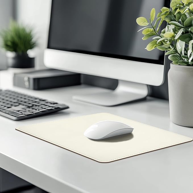 Mouse Pad, PU Mouse Pad,Leather Mouse Pad with Stitched Edge Micro-Fiber Base with Non-Slip Waterproof,Mouse Pad for Computers,Laptop, 8x11Inch (White)