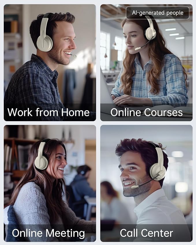 AOC Wireless Headset with Mic for Work, AI Noise Cancelling, Bluetooth | AI Noise Cancelling Mic, Bluetooth 5.3, USB-A/C Dongle Included, Mic Mute, Compatible with PC, Laptop & iPhone