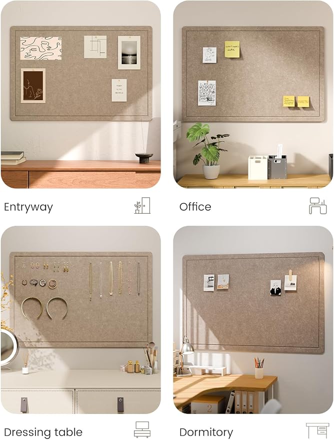 Fluxynara 35.4" x 23.6" Bulletin Board, Taupe | Cork Board Alternative with 12 Removable Adhesive Tabs, Foldable Felt Pin Board for Home, Office, Classroom & Dorm
