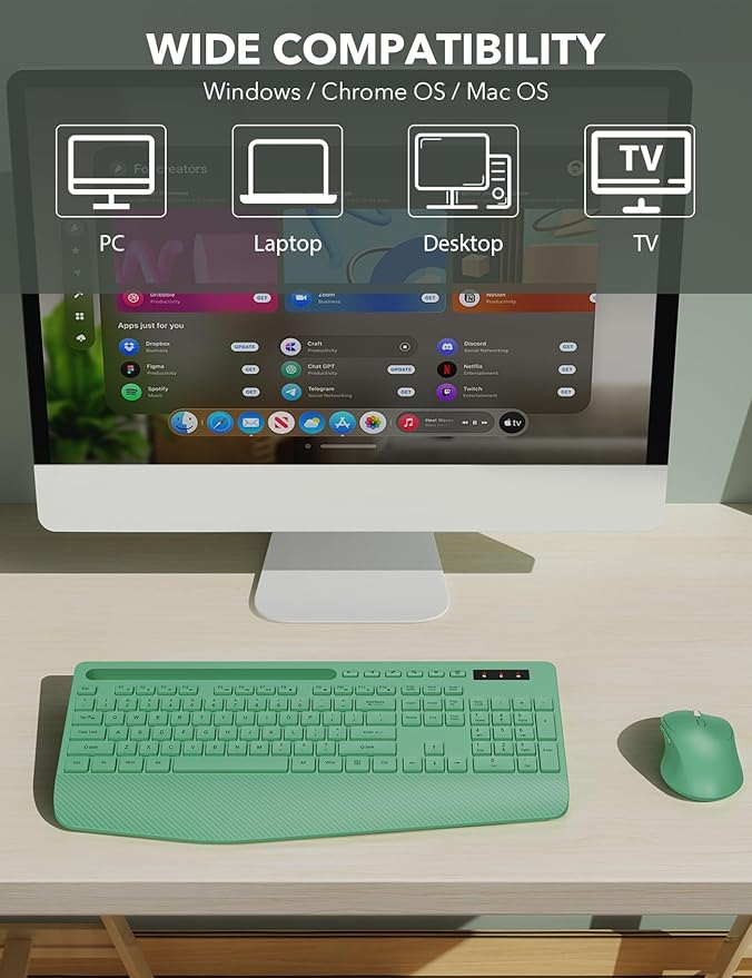 Wireless Keyboard and Mouse Combo - Full-Sized, Ergonomic Wrist Rest | Phone Holder, Sleep Mode, 2.4G Quiet Keyboard for PC Laptop, Trueque KM23 Complete Work Setup for Office or Home
