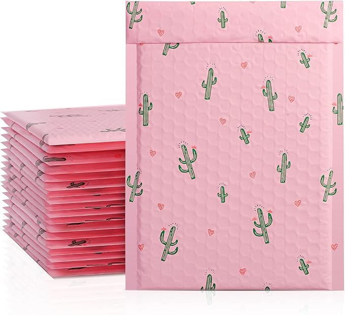 METRONIC Cute Bubble Mailers 6x10 Inch 100Pack Cactus Padded Envelopes Pink | Usable Size 6x9 Waterpoof Bubble Mailer Self Seal Mailing Envelopes Bubble Padded for Packaging, Shipping, Mailing Jewelry