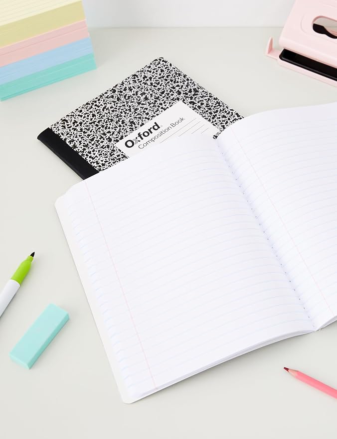 Oxford Composition Notebooks, Wide Ruled Paper, 9-3/4 x 7-1/2 Inches, 100 Sheets, Black, 6 Pack (63764)