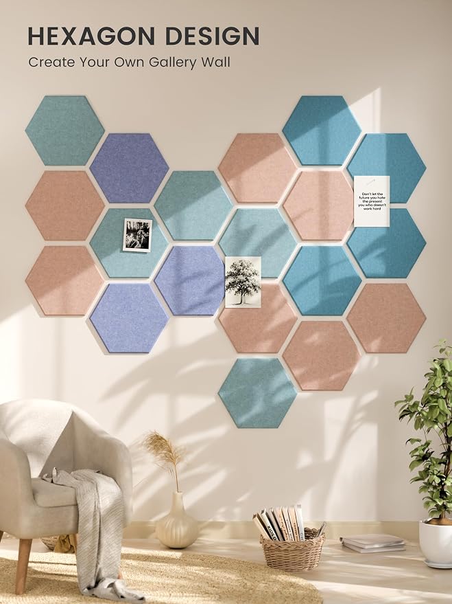 Fluxynara Extra Large 12-Pack Felt Bulletin Board Tiles, Coastal Haze | Cork Board Alternative with 90 Adhesive Tabs for Notes, Photos and Reminders in Home Offices, Dorm and Classrooms