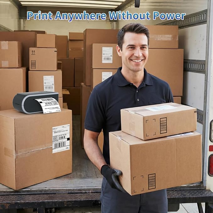 JADENS Battery Powered Thermal Printer, Cordless 4x6 Shipping Label Printer for Small Business, Prints 700+ Labels per Charge, 25H Standby, Portable Labeler for iPhone, Mac, Windows