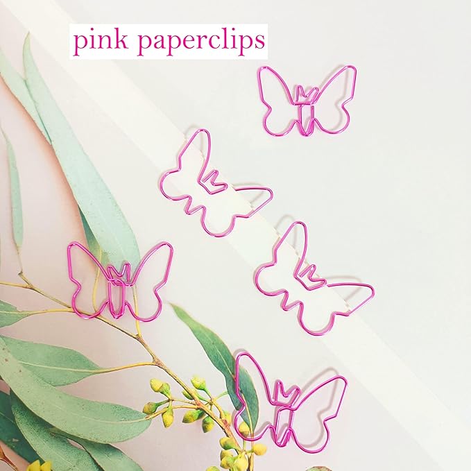 Cute Paper Clips, Butterfly Paperclips, Smooth Metal Paper Clips for File Organization or Decoration - Perfect for Home, Office, School.(80 Pcs/Box, Pink, Gold, Rose Gold